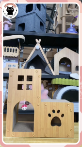 💗วิลล่า2ชั้น ที่ลับเล็บแมว ที่ฝนเล็บแมว ขนาด45x45cm อุโมงค์ แบบไม้💗