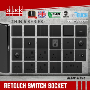 RETOUCH THIN 5 Switch Series - 1Gang 2 Gang 3 Gang 4 Gang (BLACK Series)