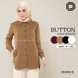 🇲🇾 DESINCE Women Long Blouse Button Shirt Woman Collar Top Long Sleeve Loose Cut Blouse Solid Color Baju Berkolar Perempuan Blouse Panjang WT 027
