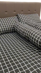Bed Cover Set Sprei Kotak Hitam Garis Putih - Ukuran Lengkap 90x200 - 200x200 - Fankay Bedcover