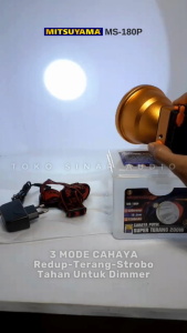 Alumunium Senter Kepala 200 Watt Tahan 16 Jam Baterai Cas Isi Ulang 7.200mAh Lensa Teleskop Jumbo MITSUYAMA MS-180 P | COD GRATIS ONGKIR | TOKO SINAR AUDIO
