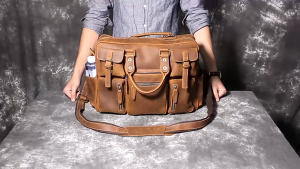 Tas Kantor Portabel Kulit Aslii Crazy Horse - Tas Laptop Retro Pria Kulit Sapi - Tas Selempang Bisnis Kapasitas Besar