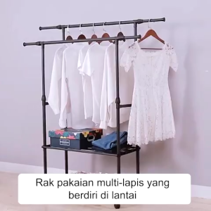 LG Stand Hanger Single Rak Serbaguna Dengan 4 Roda Rak Gantungan Baju Jemuran Gantungan Double