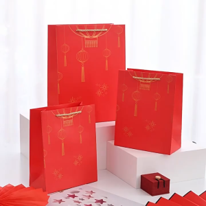 Túi Quà Tặng Trung Thu Lễ Hội Tết Túi Giấy Cứng Màu Đỏ Họa Tiết Đèn Lồng Đựng Quà Cao Cấp Z96