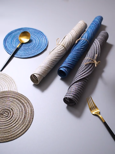 ODOROKU Set of 4 Nordic Style Round Braided Placemat Trivet Cotton Yarn Placemats Thread Weave Heat Resistant Non-Slip Pads Set Table Mat for Kitchen