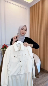 Terbaru Belaria Set Rok Baju Setelan Wanita Kekinian 2025 Bahan Crinkle Kancing Depan Aktif