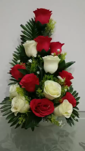 Bình hoa hồng vải thái đẹp cao 35cm hai màu hoa hồng đỏ trắng trang trí bàn thờ gia đình