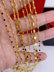 pure Ang 18K Saudi gold pawnable necklace for women lip chain clavicle necklace fashion jewelry birthday gift