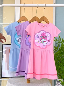3-8 Tahun Gadis Katun Murni Gaun Payet Berubah Warna Elastisitas Tinggi Cetakan Girl Kartun Kuromi