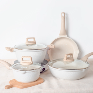 【Simplus x Inssa】 Frying Pan丨24cm Diameter丨Vanilla Gelato Series丨Non Stick Coating丨PFOA Free丨Compatible with All Stovetops & Induction
