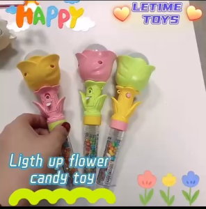 (Kẹo đồ chơi trẻ em) Đồ chơi gậy phép thuật bông hoa hồng phát sáng đổi màu 9g