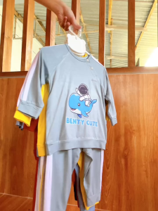 Bộ dài tay cài chéo thể thao in cá heo BENTY BT092 mềm mịn mát quần áo trẻ em phong cách