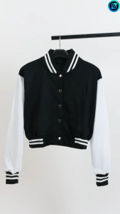 Jaket Baseball Crop | Korean Style Varsity | Pakaian Wanita | Jaket Wanita | Bahan Fleece | Allsize