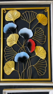 Walldecor Berkah Hiasan Dinding Minimalis 60x40 Modern Daun Bunga Emas Leaf Gingko Dekorasi Gantung