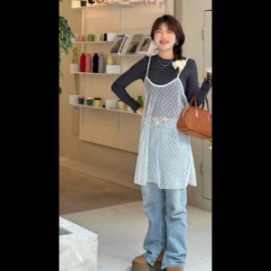 【COD จัดส่งจากประเทศไทย】เดรสลูกไม้ซีทรูสีขาว เสื้อลูกไม้ แฟชั่นเกาหลี ต้องมีไว้ถ่ายรูป Y2K