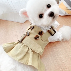 【Free Returns】 Whisker Dress for Puppy Female Shih Tzu Dog Fomal Khaki Birthday Wedding Suit Pet Clothing Puppy Cat Dress Outfit