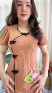 Đồ bộ bà ba thêu hoa sen quần dài ống suông. Mã BA55