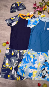 Đồ bơi 2 mảnh áo phủ bụng có khóa kéo quần đùi bé trai họa tiết nhiều màu đủ size từ 26kg đến 49kg BINSPORTS BB120