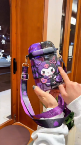 Sanrio Kuromi water bottle/ Dual straw/ Tritan BPA free/ 640ml 520ml/ Strap