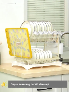 Rak Piring Dapur Stainless Steel Rak Pengering Piring Rak Penyimpanan Dapur Rak Mangkuk Piring Anti Karat