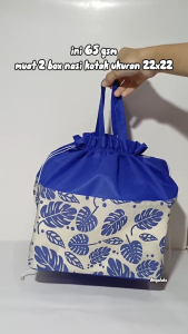 12pcs Tas Kain Serut Nasi Kotak Motif Batik utk 2 box 22x22 Goodie Bag Berkat Hajatan syukuran spunbond parcel