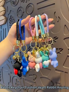 Key Chain Accessories Cartoon Resin Love Rabbit Keychain Creative Bag Pendant Kawaii Purse Backpack Keychains for Women Cute Keychain for Car Keys Accessories Fashion Cute Cartoon Resin Love Heart Knitting Bunny