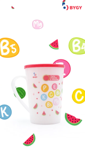 GELAS MUG FRUITAMIN / GELAS MOTIF SET / GELAS Minuman SET TUTUP / GELAS ANAK LUCU BIGGY ISI 4PCS