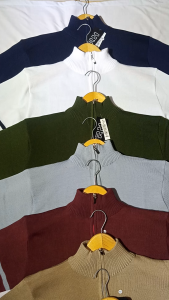RH - BAJU RAJUT SWEATER ZIPPER RESLETING KERAH TINGGI BELANG BELANG GARIS KECIL