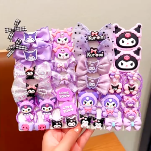 Anime Zakka Kuromi Hair Ties For Gilrs 18pcs/set Cute Kuromi My Melody Cinnamoroll Anime Hair Ring Ornaments Scrunchies Women Tie Ponytail Hair Ties Childrens Hair Rope Hair Accessories