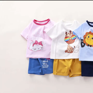 Childrens short-sleeved suit cotton boys T-shirt baby summer childrens clothing for 0-2 years old