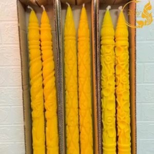 เทียน เทียนพรรษา เทียนแกะลาย เทียนคู่ เทียนสีเหลือง No.15ยาวแกะลาย