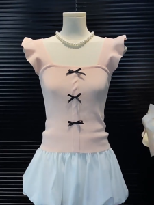 ⚡Port⚡ blouses women new style 2025  Korean Style Sleeveless Knitted Top Women Bow Slim Fit Vest