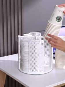 360° Rotatable Storage Rack Cup Dispenser 4 Compartment Cups and Lids Holder Detachable Desktop Multifunctional Dispenser