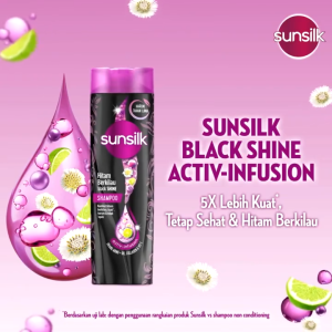 SUNSILK Shampoo Black Shine | Soft & Smooth 160ml | Activ-Infusion Rambut 5X Lebih Lembut & Halus dengan Argan Oil | Rambut Hitam Berkilau Activ-Infusion dengan Urang Aring | FUFUMISE