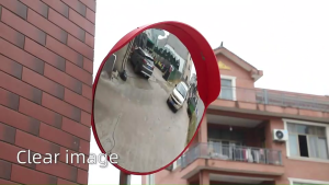 กระจกโค้งจราจร โพลีคาร์บอเนต 45cm/60cm/80cm/100cm อุปกรณ์จราจร แบบมีปีกกันฝน กระจกยุบตัวได้ไม่แตก กระจกนูนกลางแจ้ง มีพลาสติกหุ้มลอกก่อนการใช้งาน