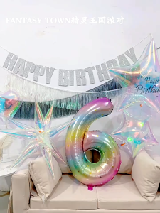 Bong Bóng Ngôi Sao Trái Tim Màu Hologram Trong Suốt Lấp Lánh Trang Trí Sinh Nhật MBBDecor