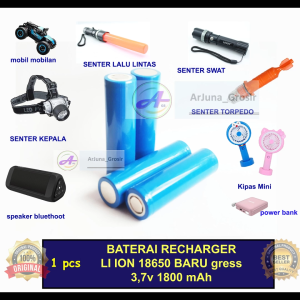 Baterai Recharger baterai cas 18650 BARU gress  real 1800mAh hongli