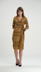 Minimal x Emily in Paris - Silvie Dress Wanita - Lengan Panjang - Motif Paisley - Warna Mustard