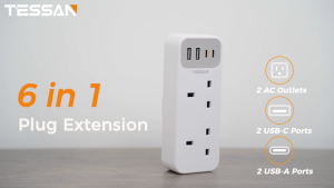 TESSAN Multi Plug Extension USB Extension Soket Plug 3 Pin USB Charger Wall Plug Adapter