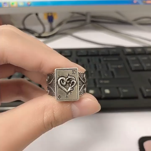 Cincin Pria Kartu As Poker / Poker Ace Of Spades Gaya Retro Silver Model Terbuka