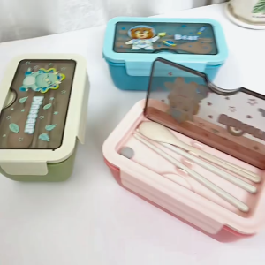 Kotak Makan Bento Motif Lucu Dan Unik 1400ml Transparant Sendok Garpu 2 Layer