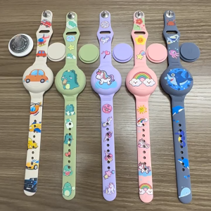 AirTag Bracelet for Kids Waterproof Cute Cartoon Air tag Holder for Kids with Soft Silicone Full Coverage Anti-Lost Hidden Airtag Wristband Accessories for Child (Dark Blue)
