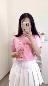 BeeUniq Kaos Crop Oversize Pita Ribbon / Kaos Crop Wanita Overize Pita Korean Style