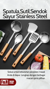 Spatula Susuk Sutil Gagang Plastik Tebal Motif Serat Kayu Stainless Steel Cooking Tools Kitchen Utensil High Quality