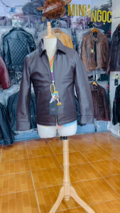 Áo khoác cổ bẻ da bò thật màu nâu dành cho nam Minh Ngọc Menswear Jacket leather Áo khoác da trung niên Áo khoác da thật cho người lớn tuổi