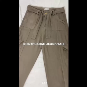 Rilands.id Celana Cargo Jeans Wanita Premium Highwaist Loose Tali Pinggang J41 Korean Style Terbaru