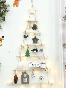 NUVOX DIY Christmas Tree Wall Decor, Wooden Wall Hanging New Year Decoration with 7 Tiers, Hanging Christmas Tree Decoration Christmas Xmas Tree Window Door Outdoor Indoor