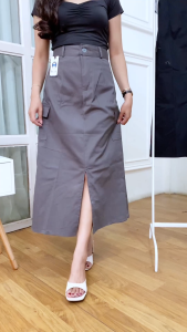 Rok Cargo Skirt Panjang Wanita Semi A Standar Jumbo Basic Katun Twill Premium