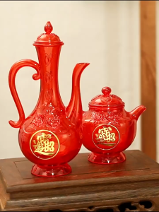 Teco Teko Seduh Teh Sembahyang Cao Cai Jin Bao Teko Puja Merah Kristal Acrylic Ukuran Besar