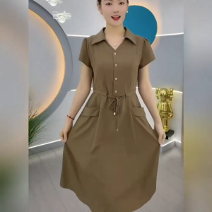🌟CORE🌟dresses women new style 2025 New Short Sleeved A-line Shirt Dress for Women Casual Slim Fit Mid Length Dress Plus Size